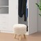 White Faux Fur Round Ottoman Stool, Padded Seat and Rubber Wood Legs